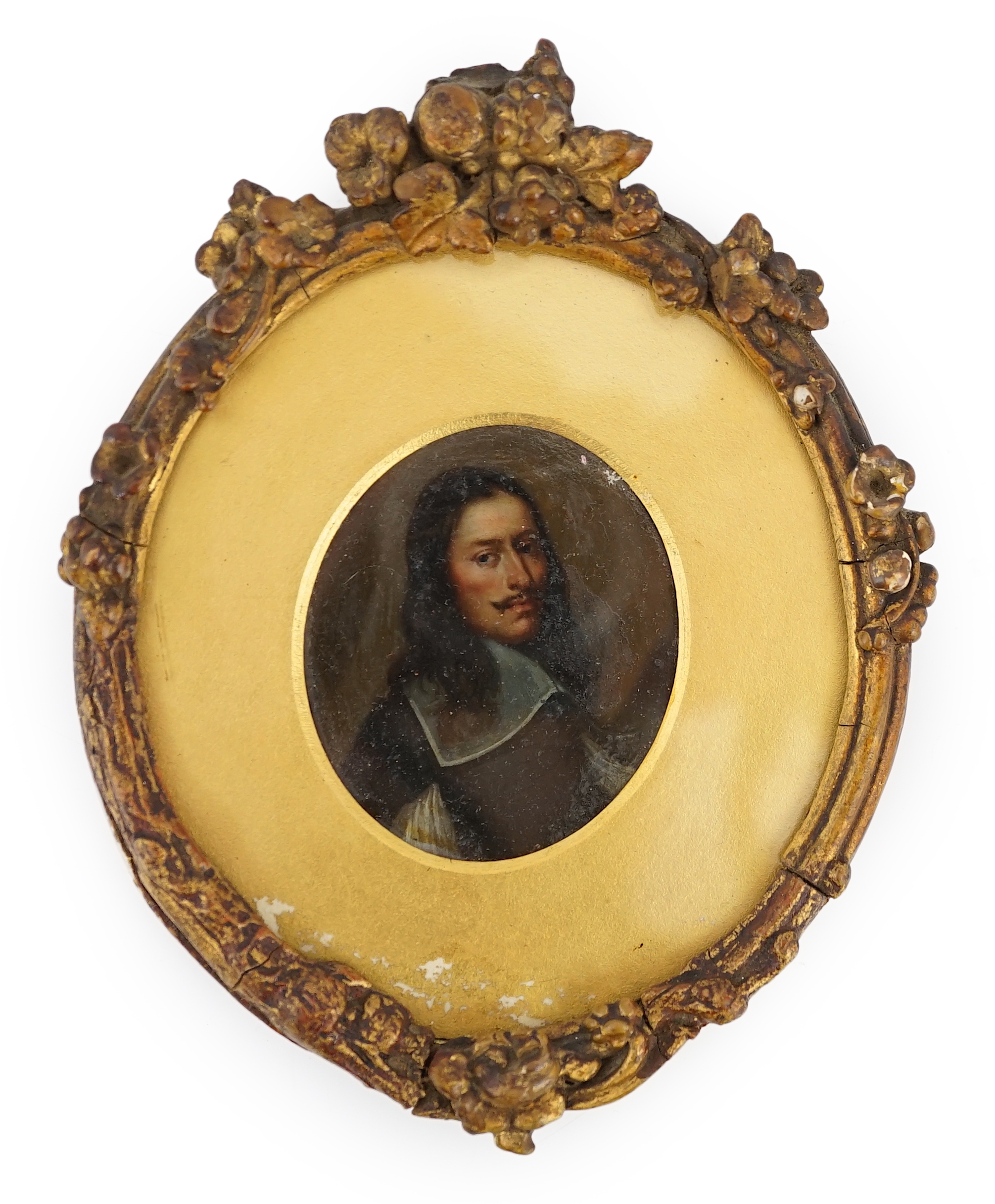 19th Century Continental School, Portrait miniature of a 17th century gentleman, oil on copper, 5.8 x 4.9cm.